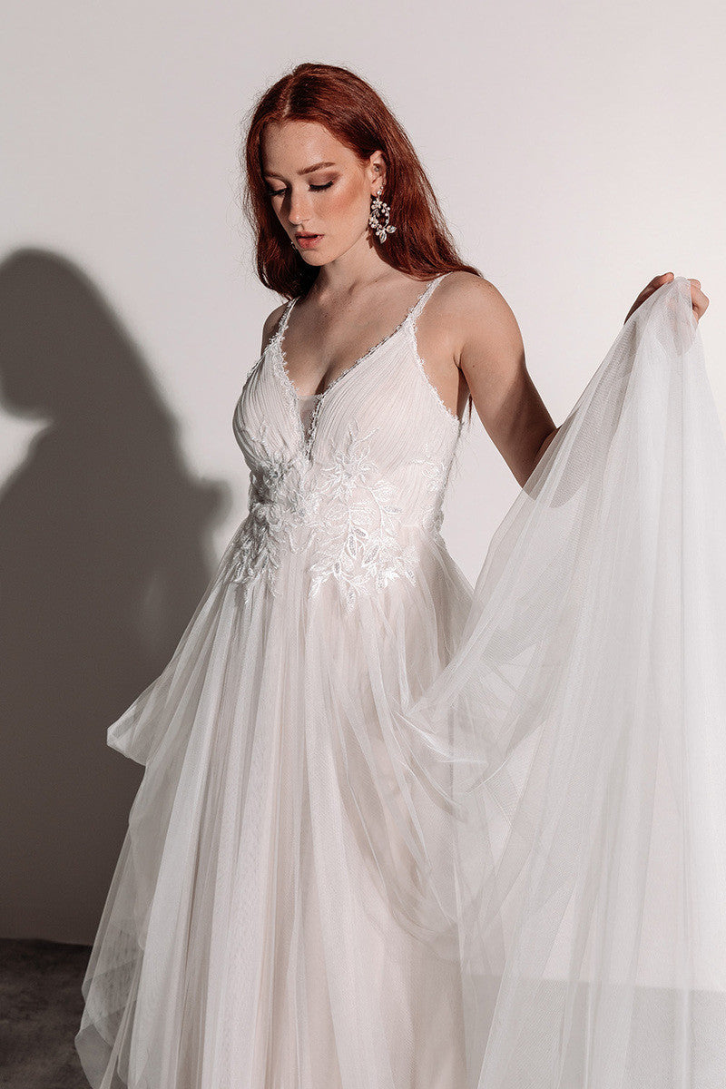 Shop the Florence Embellished Tulle Wedding Dress in Champagne Ivory - Wedding  Dresses For Sale