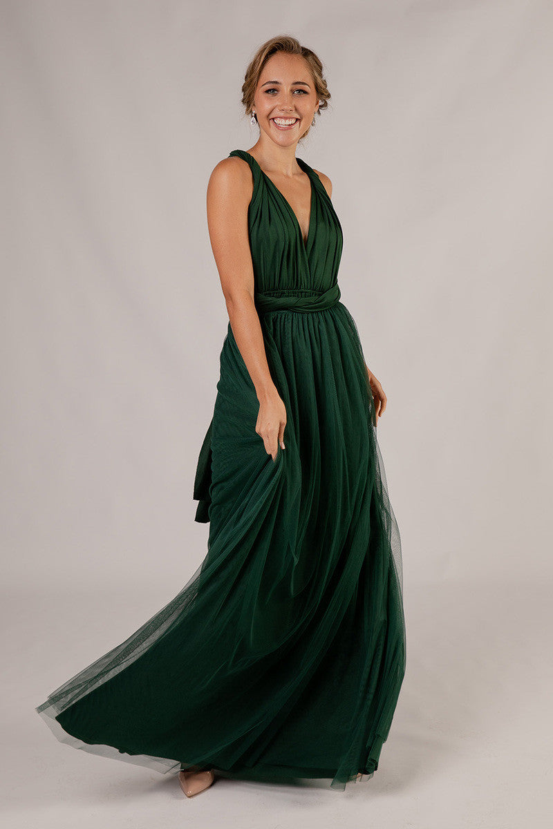 Tulle Overlay Skirt For Classic Multiway Dress in Hunter Green | Model Chic Tulle Overlay Skirt For Classic Multiway Dress in Hunter Green | Model Chic