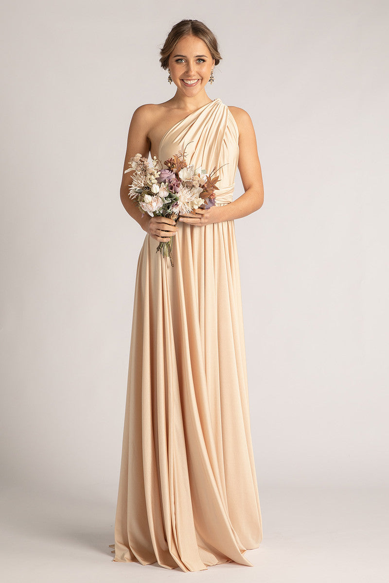 Luxe Satin Ballgown Multiway Infinity Dress in Champagne – Model Chic