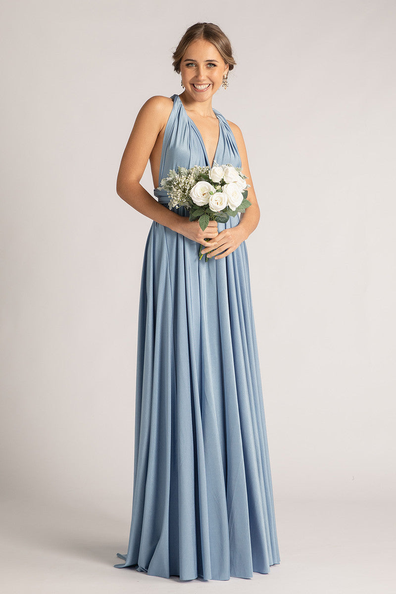 Luxe Satin Ballgown Multiway Infinity Dress in Dusty Blue – Model Chic