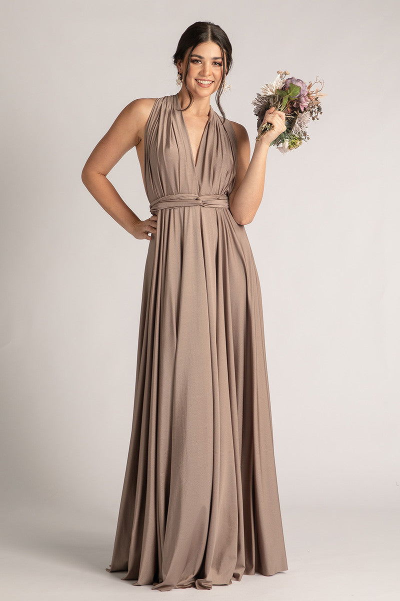 Luxe Satin Ballgown Multiway Infinity Dress in Mocha Model Chic Luxe Satin Ballgown Multiway Infinity Dress in Mocha Model Chic