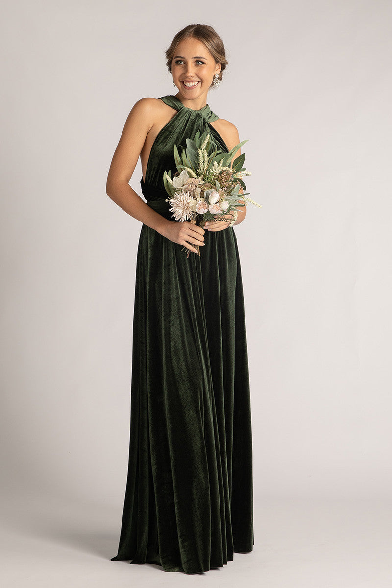 Velvet Multiway Infinity Dress in Dark Olive For Sale - Bridesmaids Dresses 