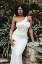 Mia One Shoulder Sequined Formal Prom Dress In White