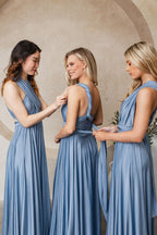 Luxe Satin Ballgown Multiway Infinity Dress in Dusty Blue