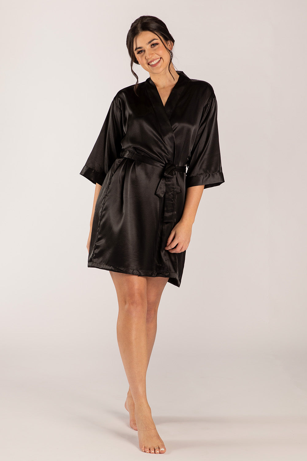 Luna Satin Bridesmaid Robe in Black