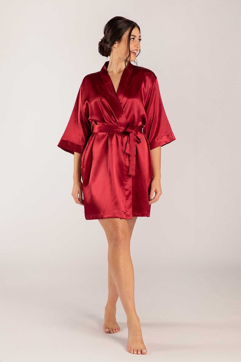 Luna Satin Bridesmaid Robe in Burgundy