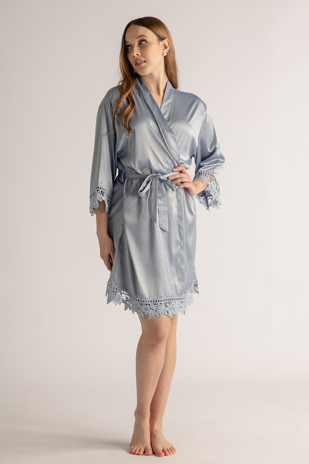 Lily Lace Bridesmaid Robe in Dusty Blue