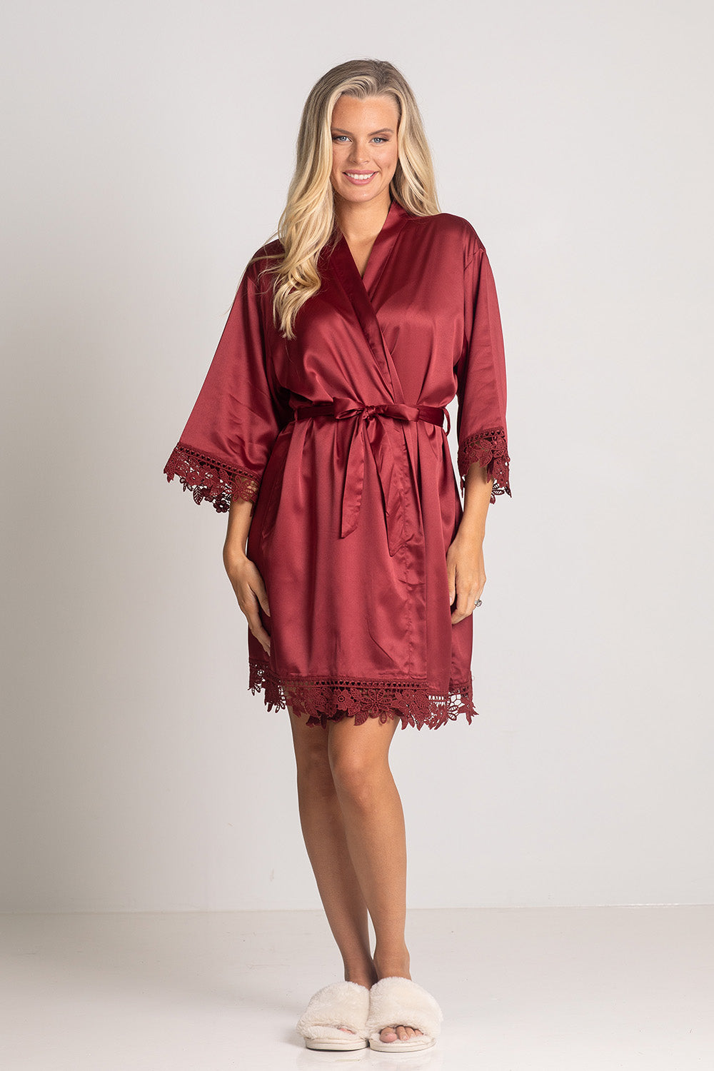 Lily Lace Bridesmaid Robe in Paprika