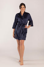 Dahlia Satin Lace Bridesmaid Robe in Navy