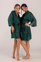 Dahlia Satin Lace Bridesmaid Robe in Emerald Green