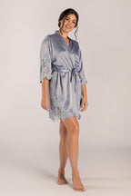 Dahlia Satin Lace Bridesmaid Robe in Dusty Blue