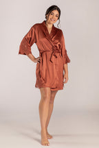 Dahlia Satin Lace Bridesmaid Robe in Copper