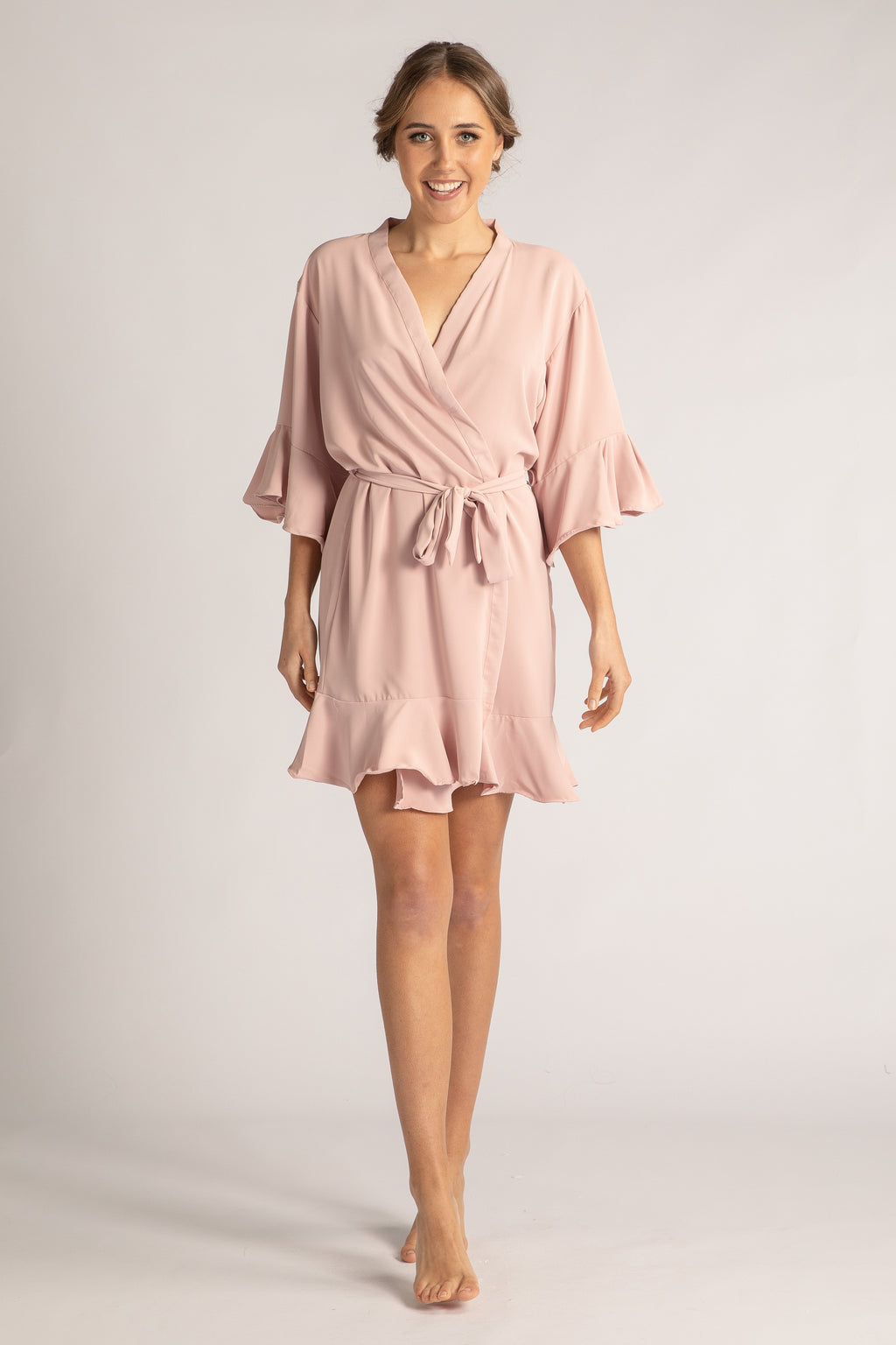Jasmine Ruffle Bridesmaid Robe in Dusty Pink
