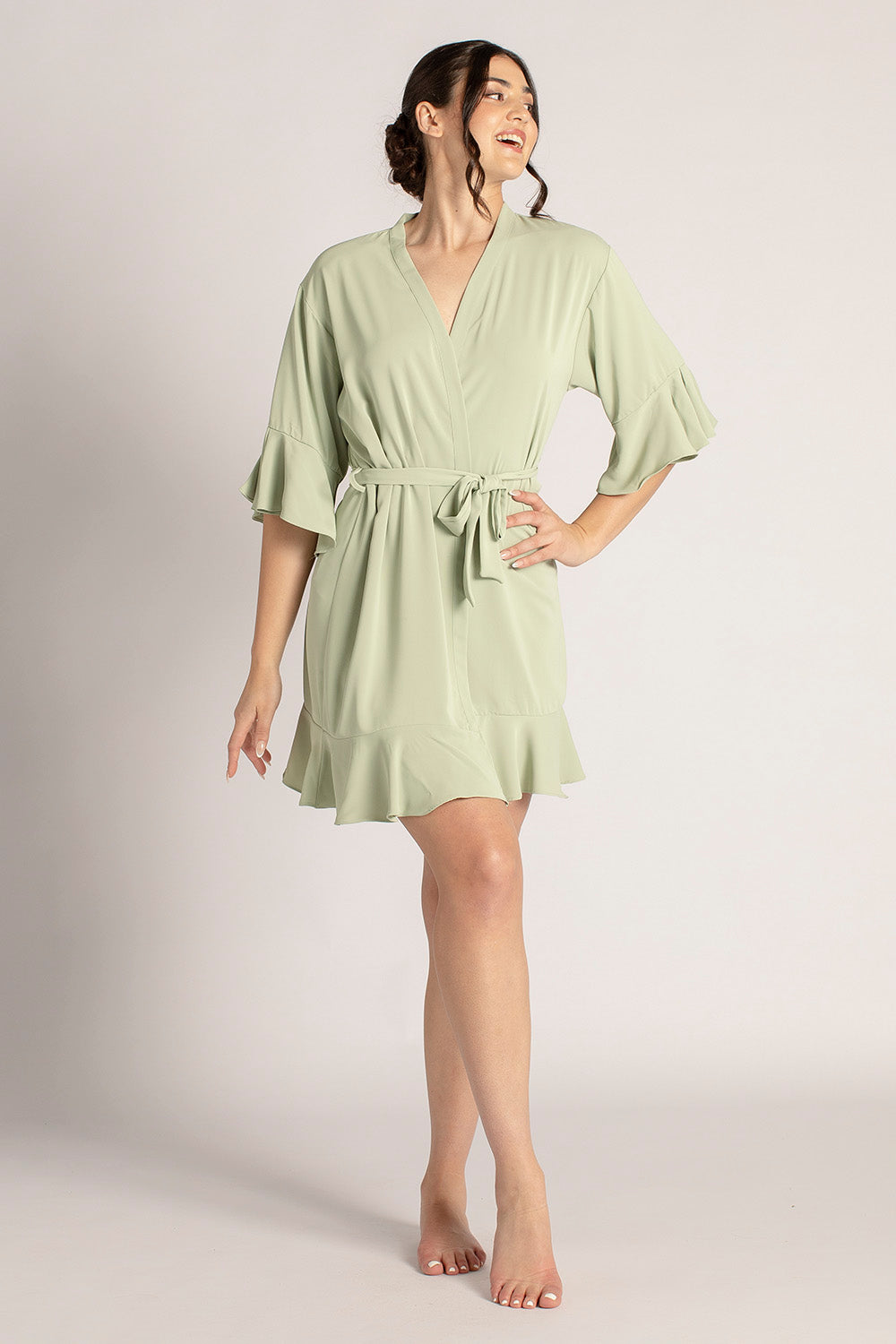 Jasmine Ruffle Bridesmaid Robe in Sage Green