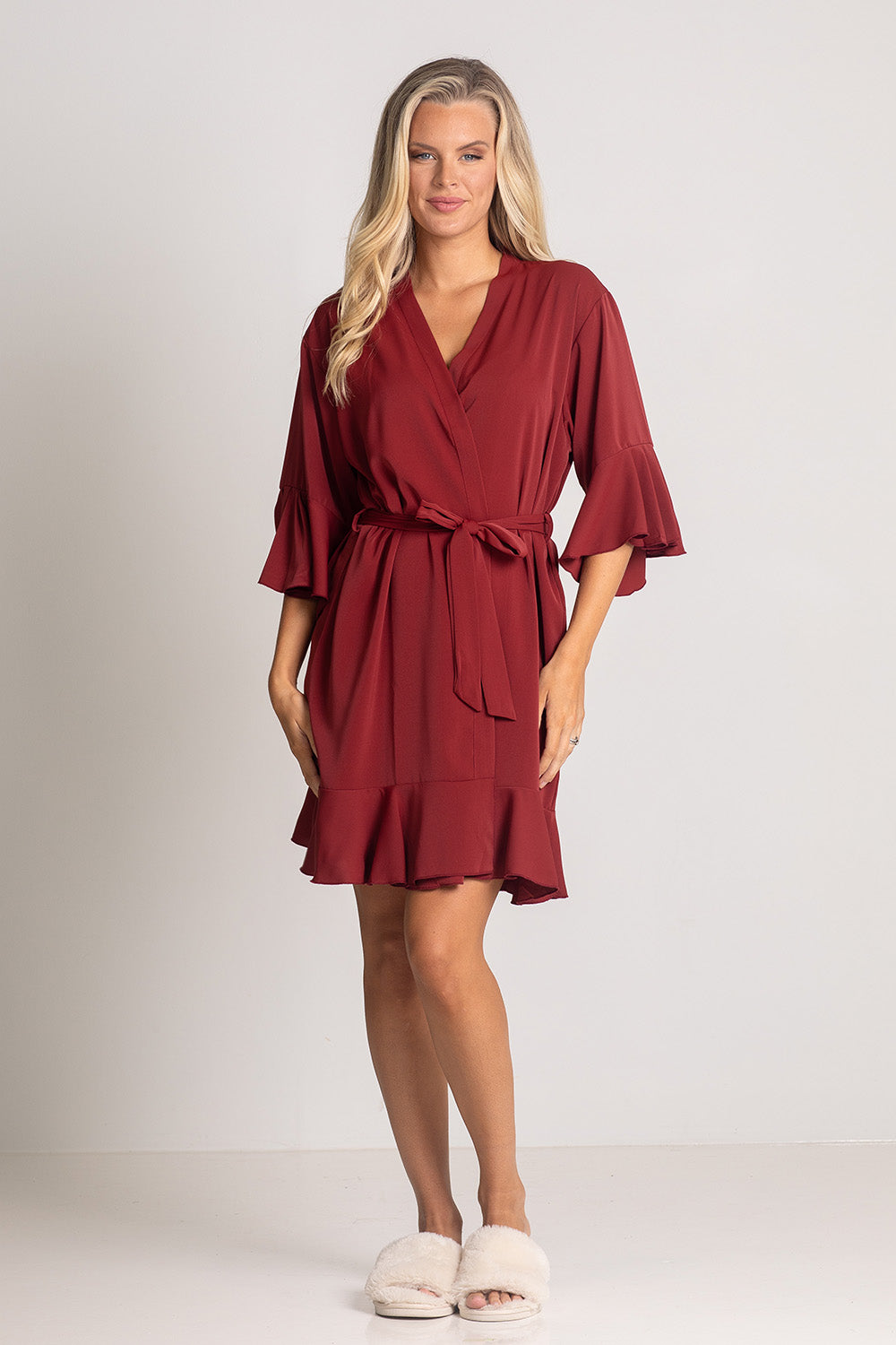 Jasmine Ruffle Bridesmaid Robe in Paprika