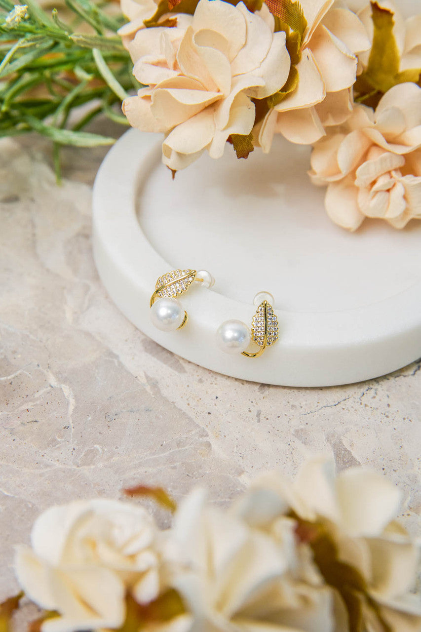 Zara Gold Leaf and Pearl Stud Earring