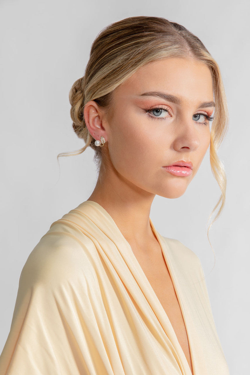 Zara Gold Leaf and Pearl Stud Earring 