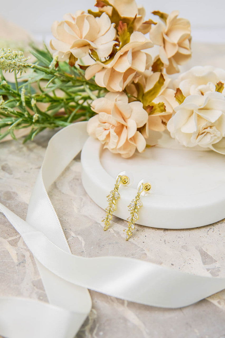 Allie Gold CZ Petite Vine Drop Earrings 