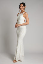 Amber Sleeveless Sequins Mermaid Formal Dress in White
