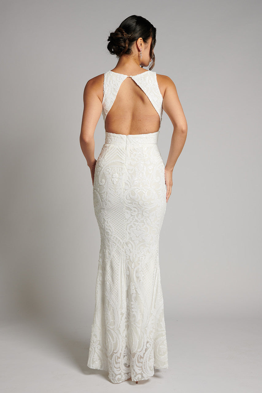 Amber Sleeveless Sequins Mermaid Formal Dress in White