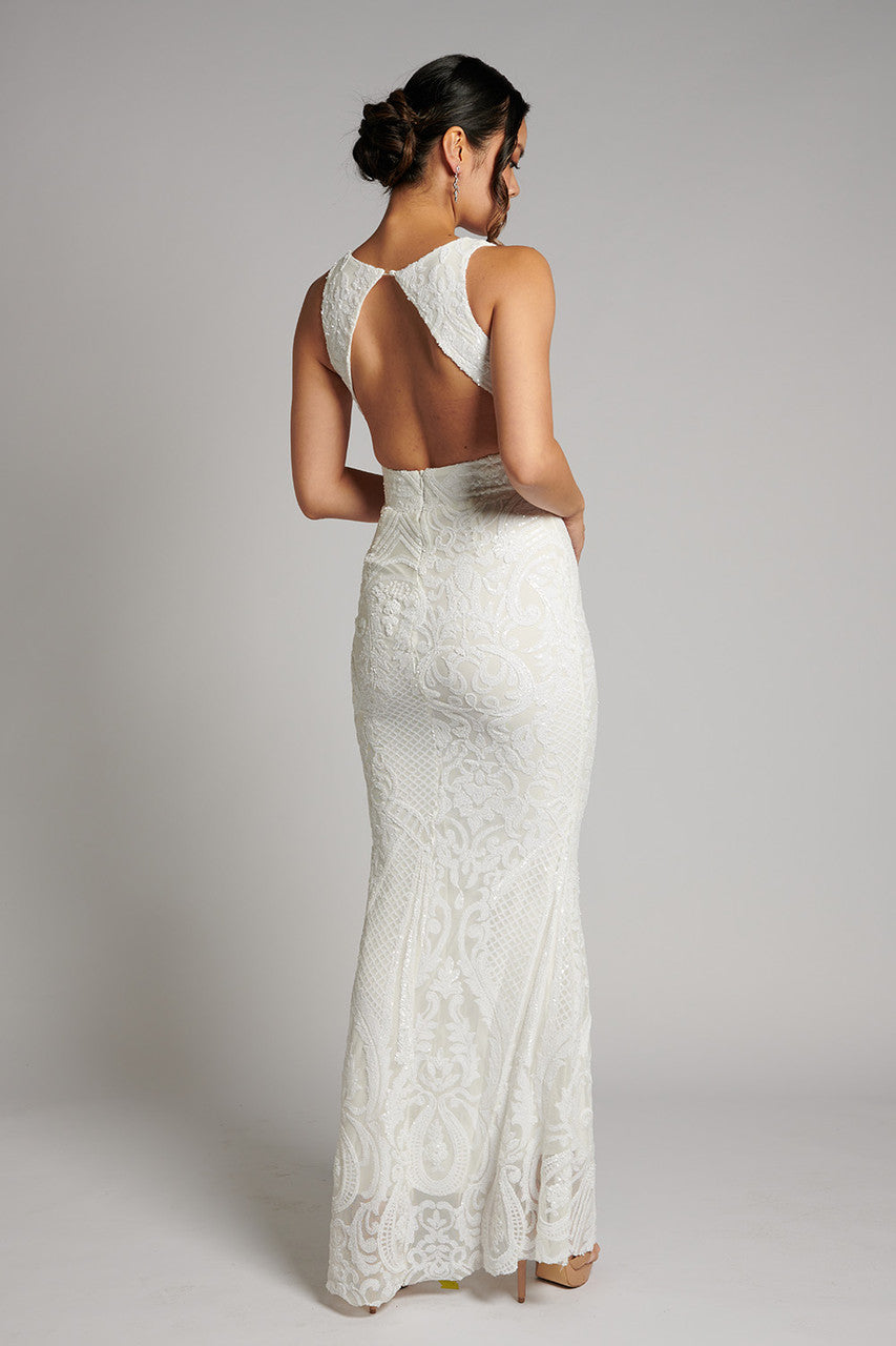 Amber Sleeveless Sequins Mermaid Formal Dress in White