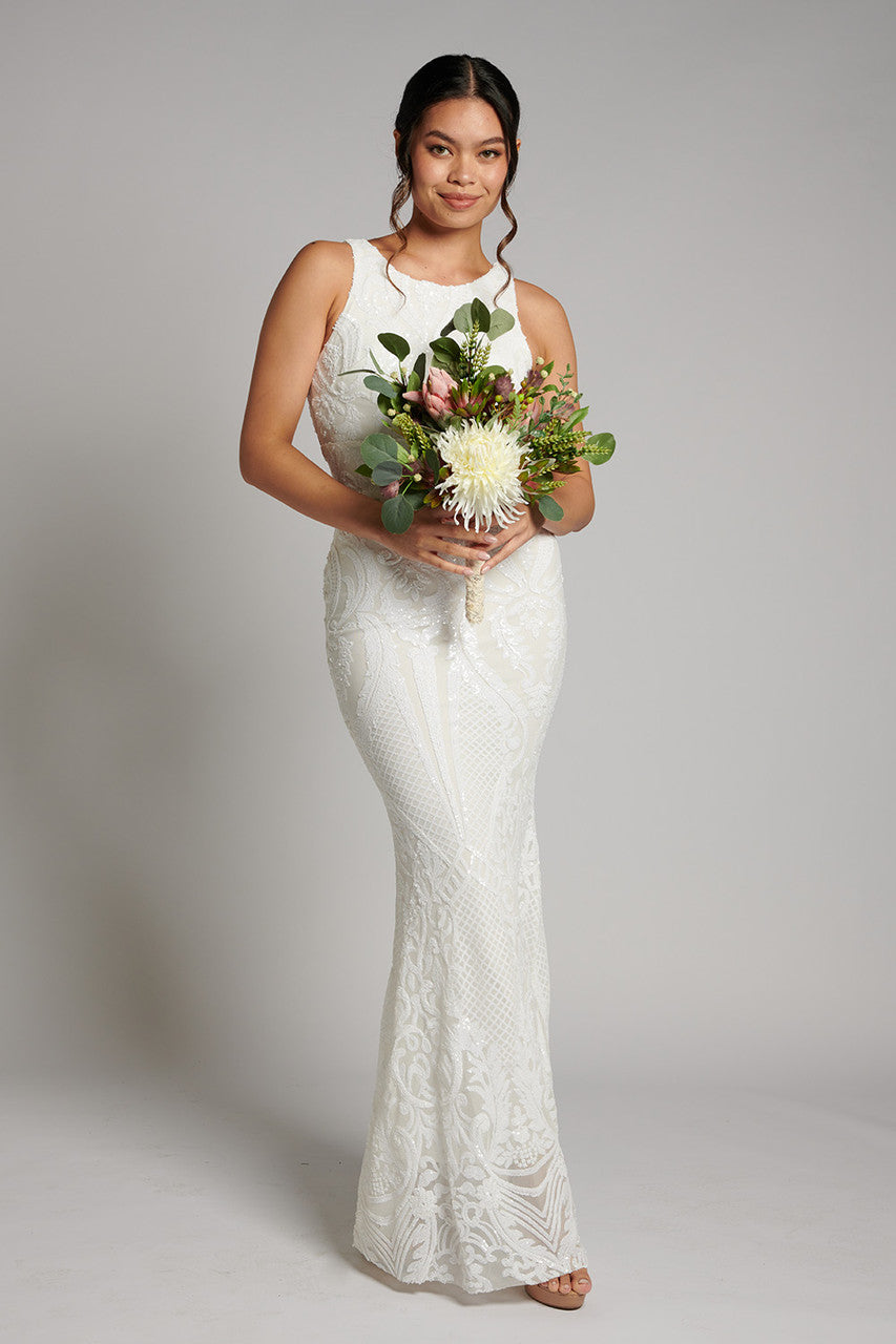 Amber Sleeveless Sequins Mermaid Formal Dress in White