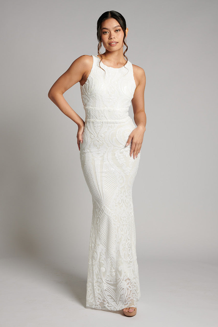 Amber Sleeveless Sequins Mermaid Formal Dress in White