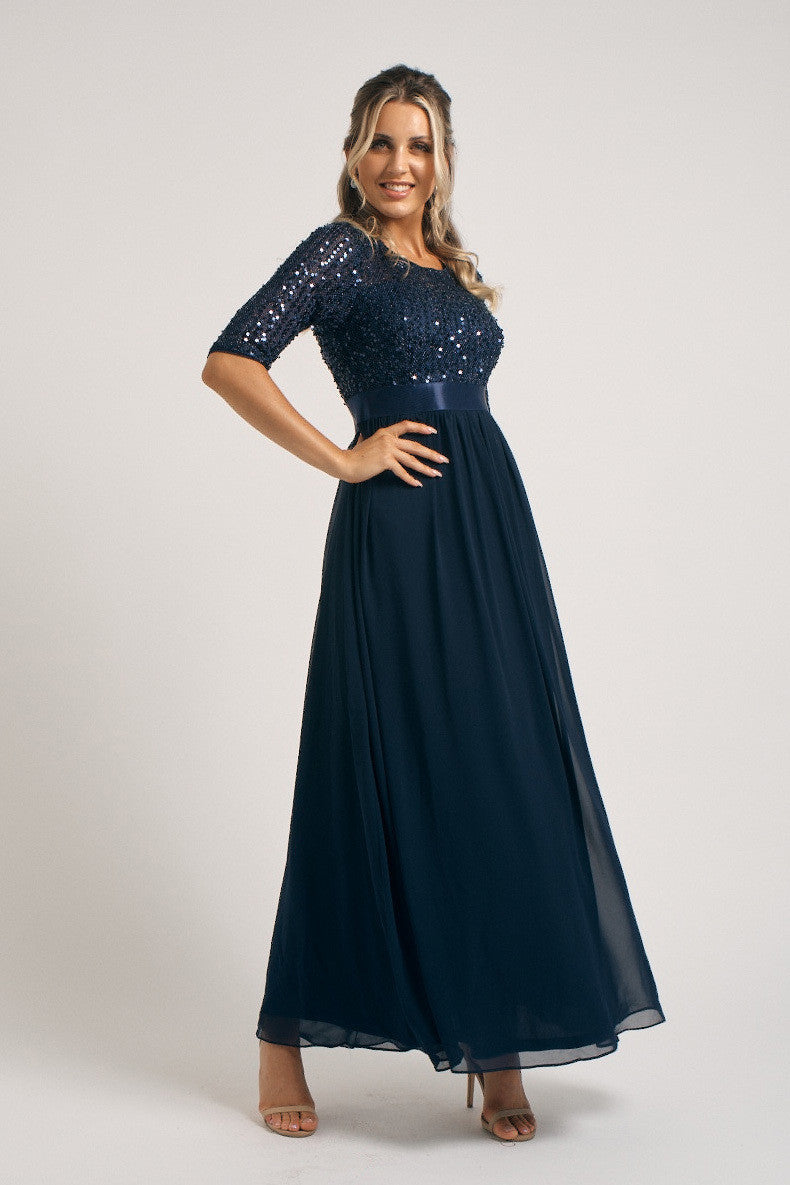 Ashlynn Sequins Chiffon Formal Dress in Navy