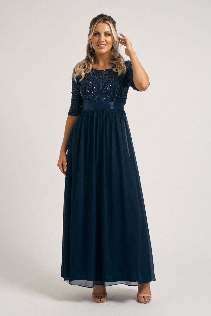 Ashlynn Sequins Chiffon Formal Dress in Navy