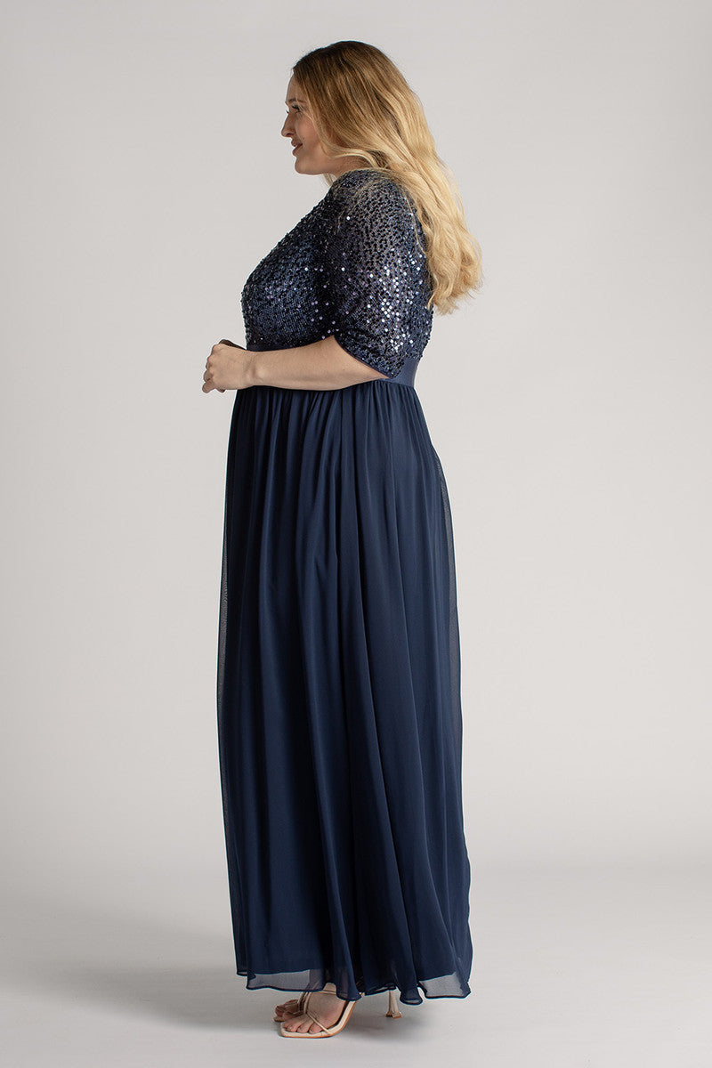 Ashlynn Sequins Chiffon Formal Dress in Navy