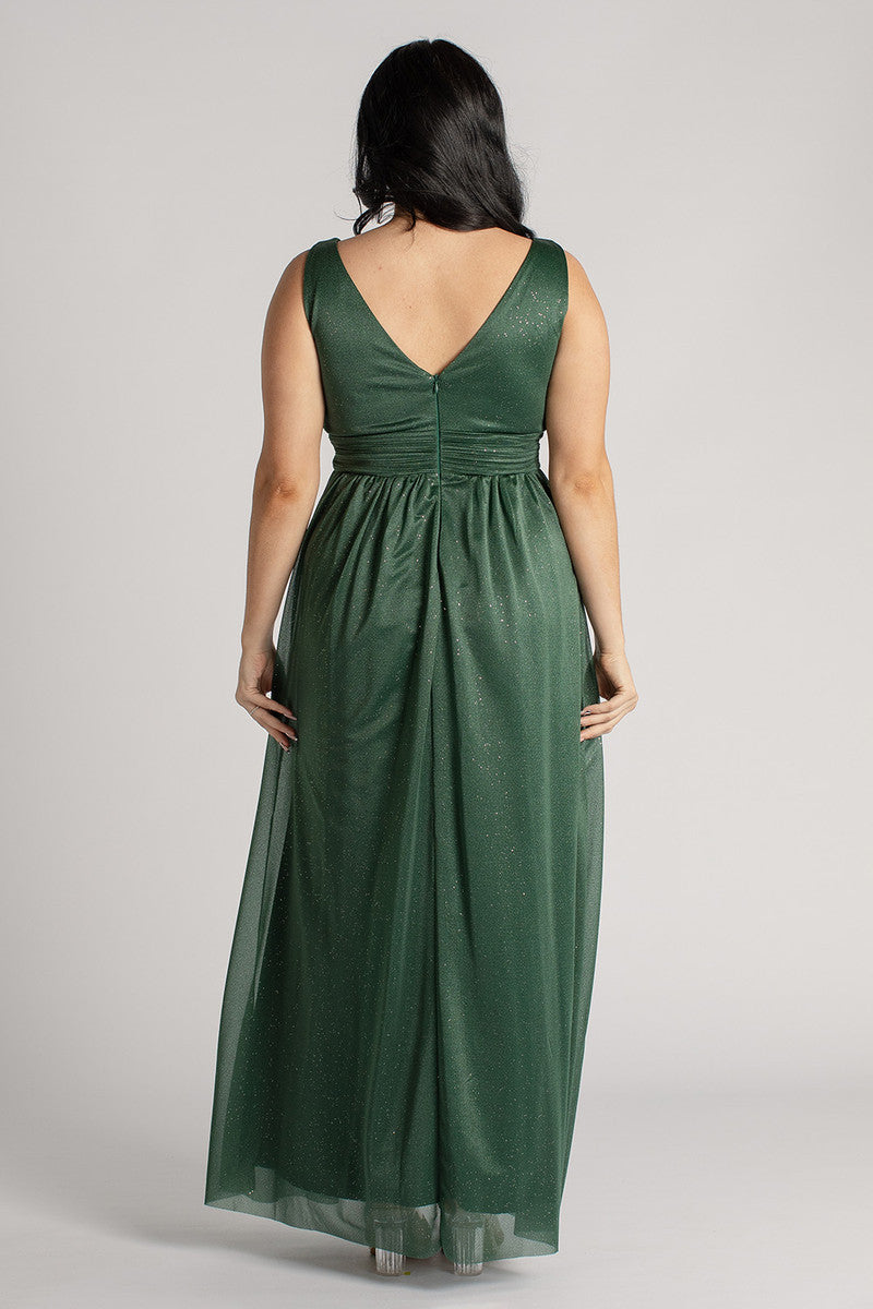 Aurora Sparkly Sleeveless Formal Dress in Emerald Green