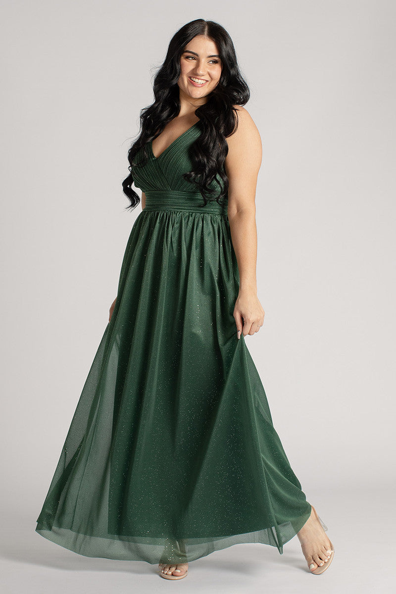 Aurora Sparkly Sleeveless Formal Dress in Emerald Green