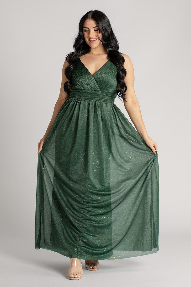 Aurora Sparkly Sleeveless Formal Dress in Emerald Green