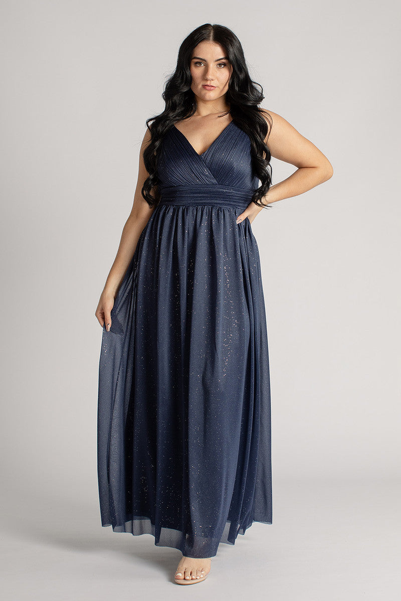 Aurora Sparkly Sleeveless Formal Dress in Navy