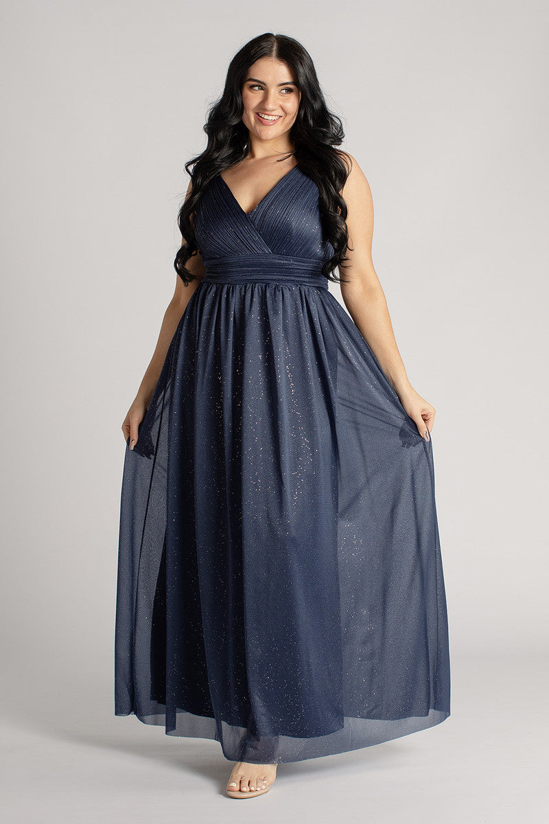 Aurora Sparkly Sleeveless Formal Dress in Navy