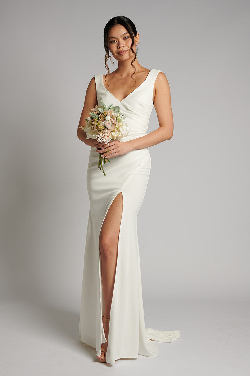 Melinda V Neck Mermaid Wedding Dress In Ivory