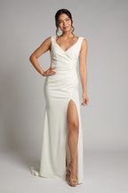 Melinda V Neck Mermaid Wedding Dress In Ivory