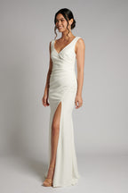 Melinda V Neck Mermaid Wedding Dress In Ivory