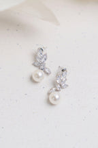 Caitlin Silver Pearl CZ Earrings