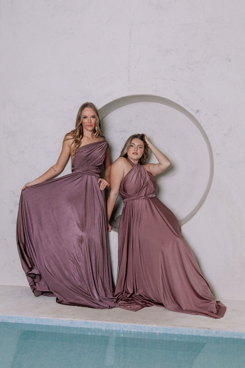 Luxe Satin Ballgown Multiway Infinity Dress in Thistle