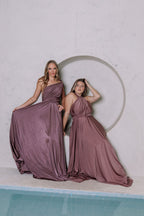Luxe Satin Ballgown Multiway Infinity Dress in Thistle