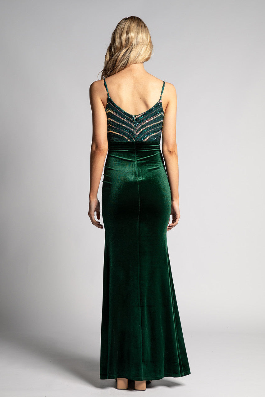 Charli Sequins Velvet Formal Dress in Emerald Green