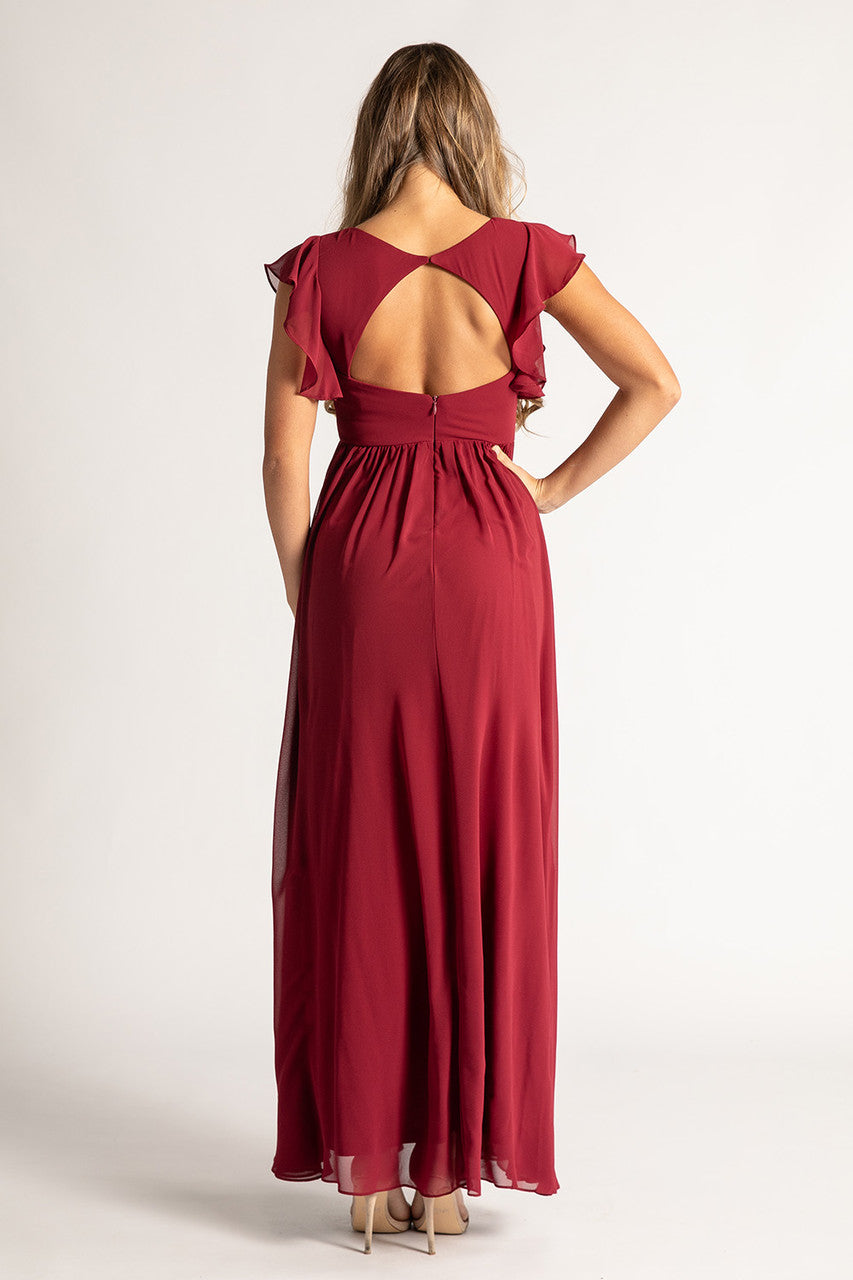 Clara Chiffon Sleeved Bridesmaids Dress In Burgundy