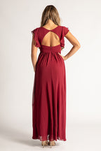 Clara Chiffon Sleeved Bridesmaids Dress In Burgundy
