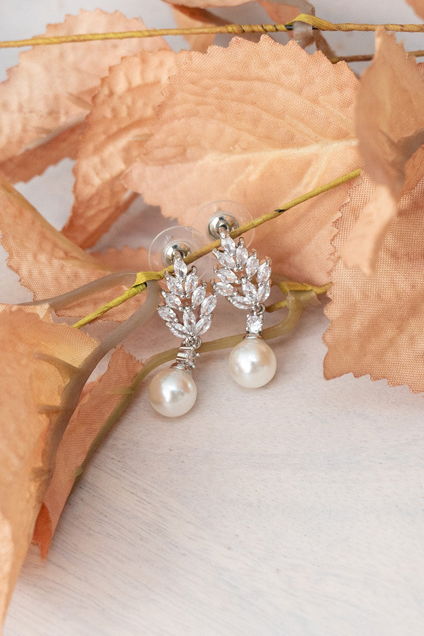 Layla Silver Pearl CZ Earrings