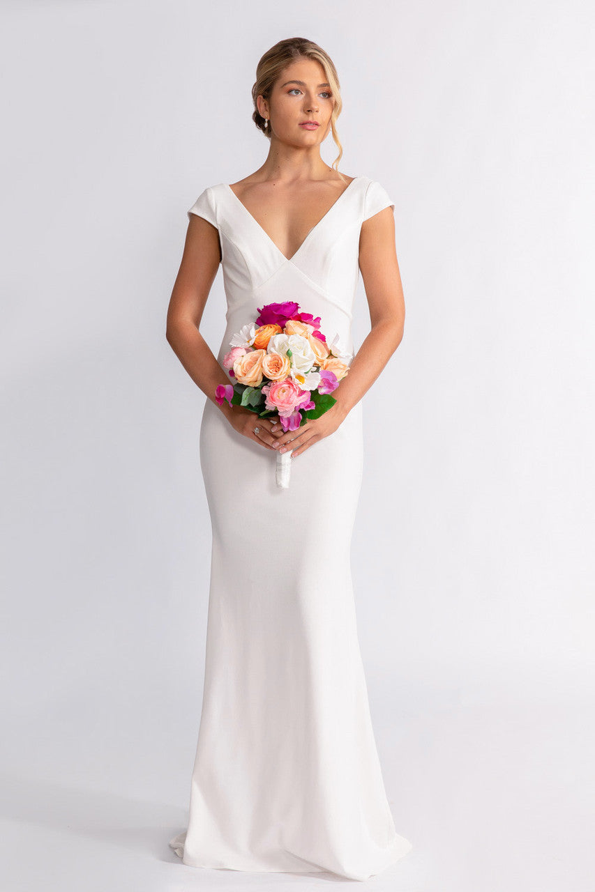 Daisy V Neck Mermaid Backless Lace Wedding Dress in Ivory