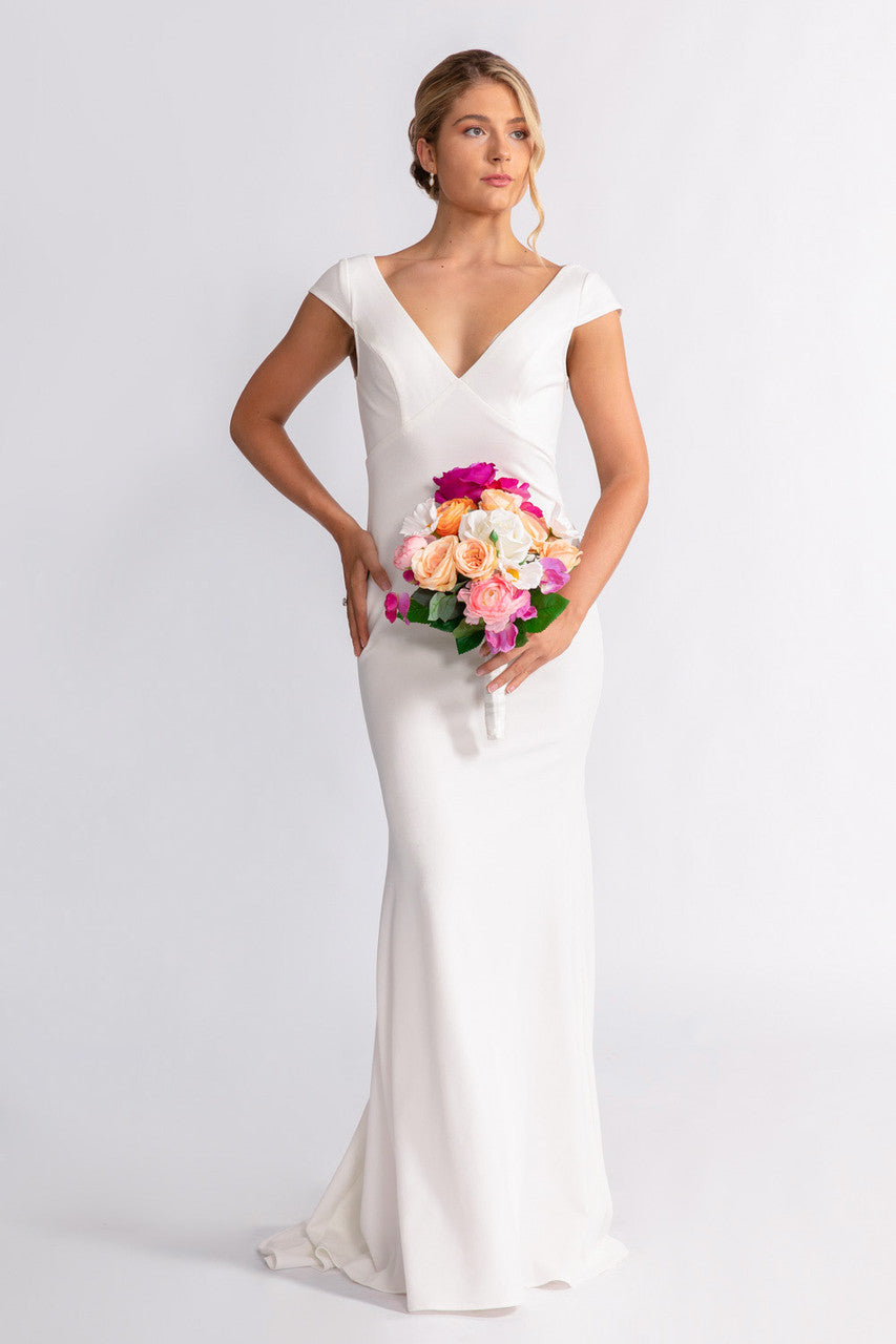 Daisy V Neck Mermaid Backless Lace Wedding Dress in Ivory