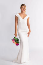 Daisy V Neck Mermaid Backless Lace Wedding Dress in Ivory