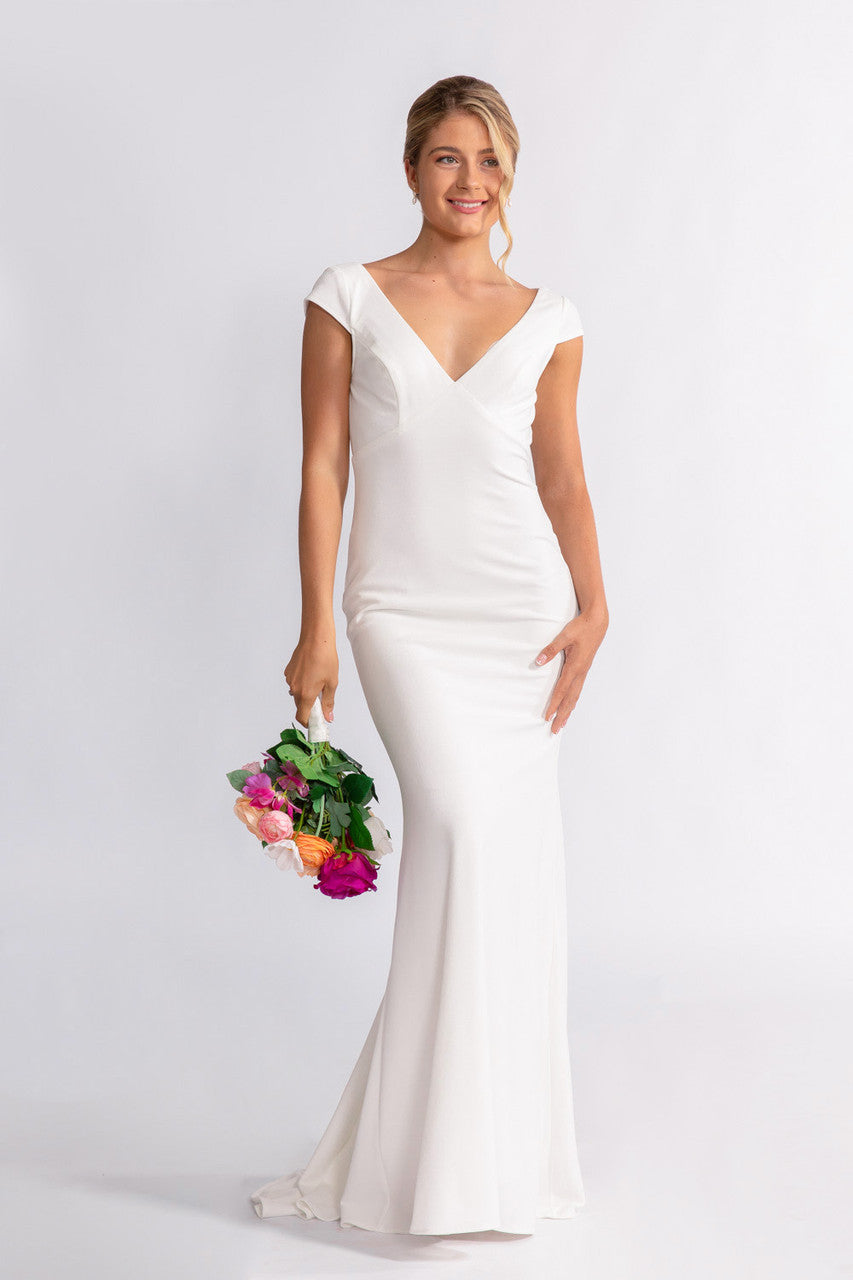 Daisy V Neck Mermaid Backless Lace Wedding Dress in Ivory