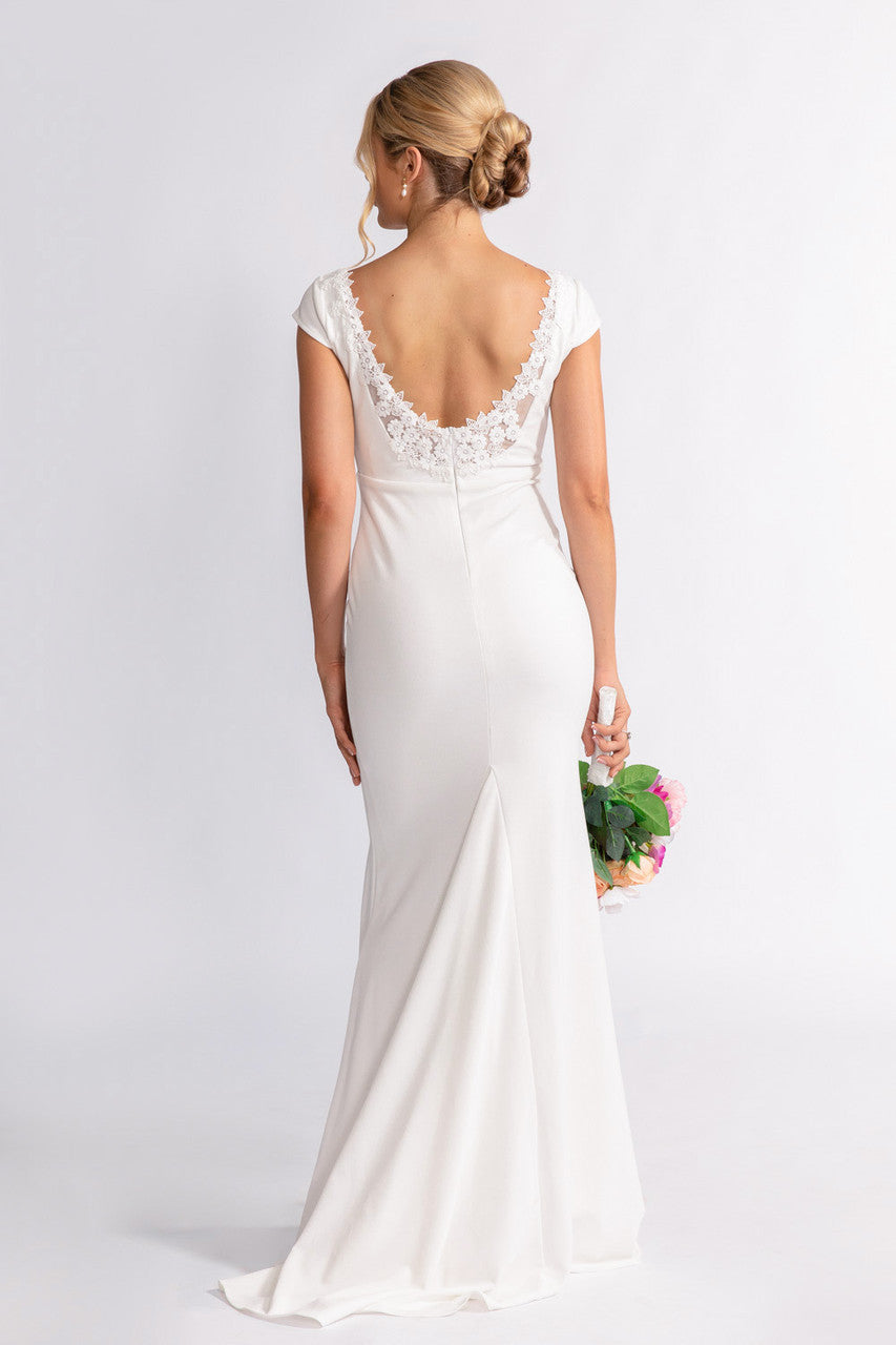 Daisy V Neck Mermaid Backless Lace Wedding Dress in Ivory